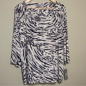 JM Collection Animal History Blouse Shirt Women 2X Black White Textured New